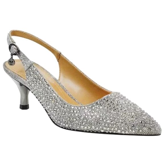 J. Renee Shoes - R J. Renee Ferryanne Rhinestone Glitter Fabric Slingback Pumps Silver 7.5 New